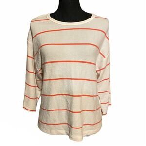 Sundry Soft Lightweight 3/4 Sleeve White and Orange Striped Top Women's S Small